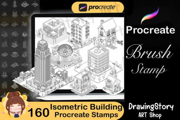 160 Procreate Isometric Buildings Stamps for 3D Art