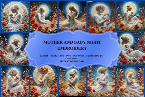 Enchanting Mother and Baby Night Embroidery Designs