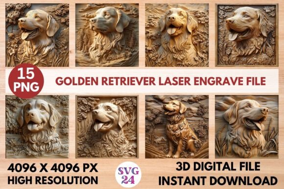 Golden Retriever Laser Engrave File: Stunning 3D Design