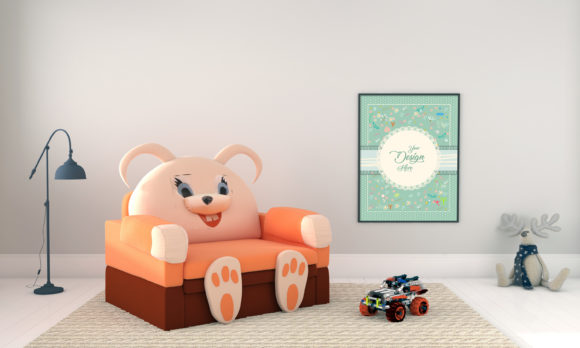 Kids Room with Piggy Chair Empty Frame: A Designer's Dream Mockup