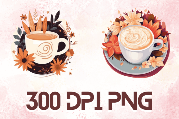 Latte: Watercolor Floral Coffee Cups 01: A Warm Design Asset
