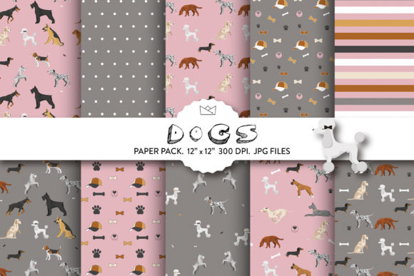 Love Dogs Digital Paper Pack: Creative Pink & Grey Designs