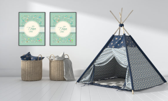 Modern Kids Bedroom Interior Wall Mockup
