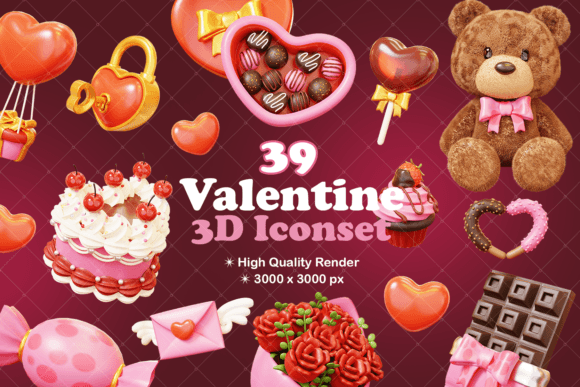 Valentine's Day 3D Icon Bundle for Creative Projects