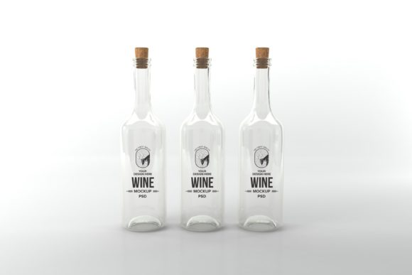 Wine Three Glass Bottle Mockup for Realistic Branding